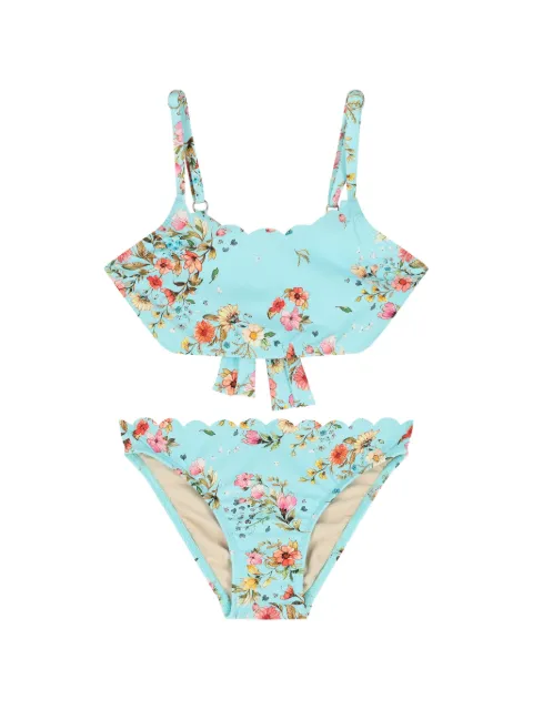 PQ Swim Kids bikini con estampado floral y ribete festoneado