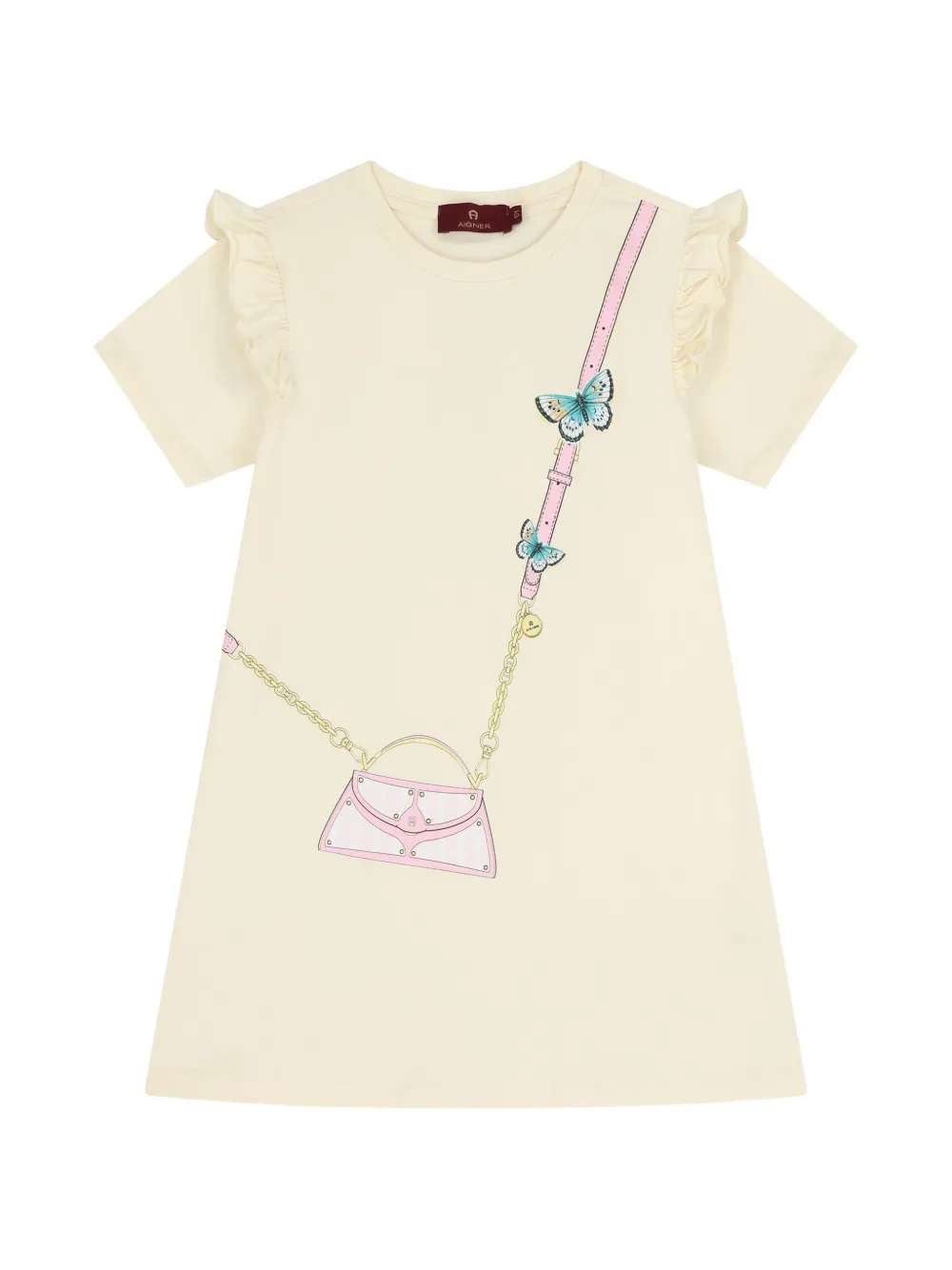 Aigner Kids ruffled graphic-print dress - Toni neutri