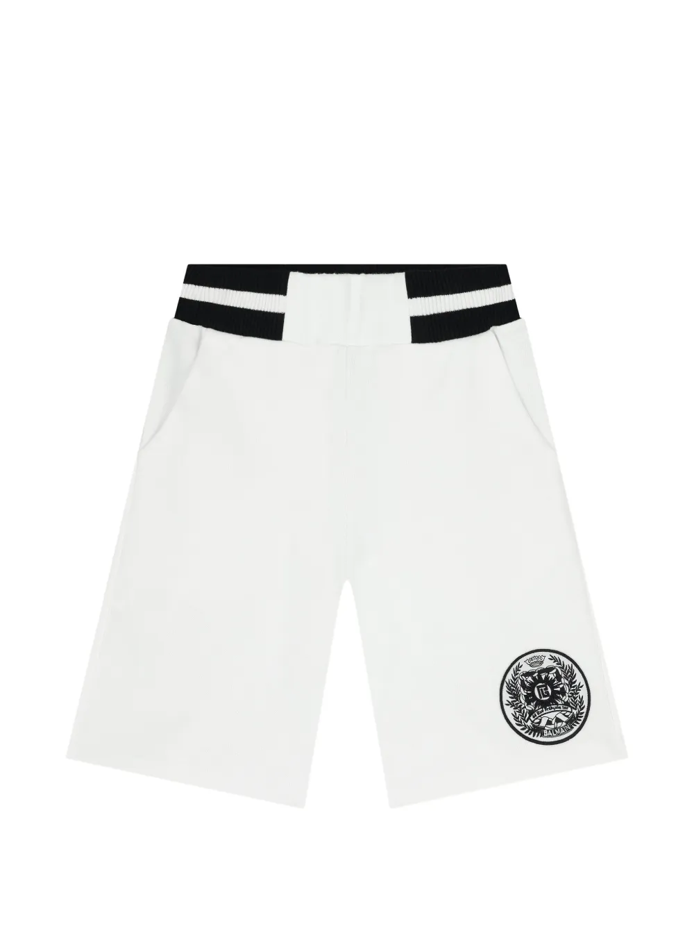 Balmain Kids striped emblem-detail shorts - Bianco
