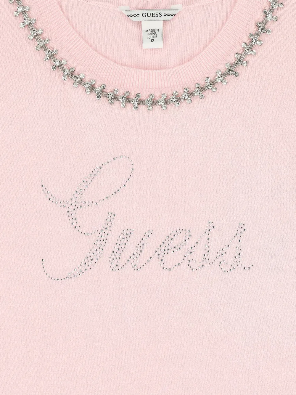 guess kids Jurk verfraaid met kristallen en ronde hals Roze