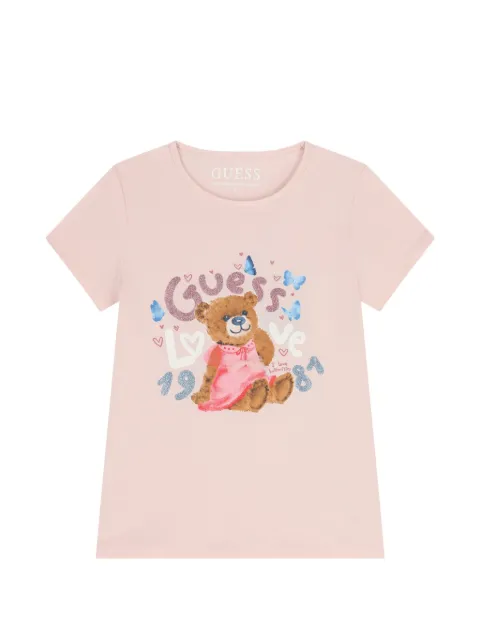 guess kids glitter graphic-print T-shirt