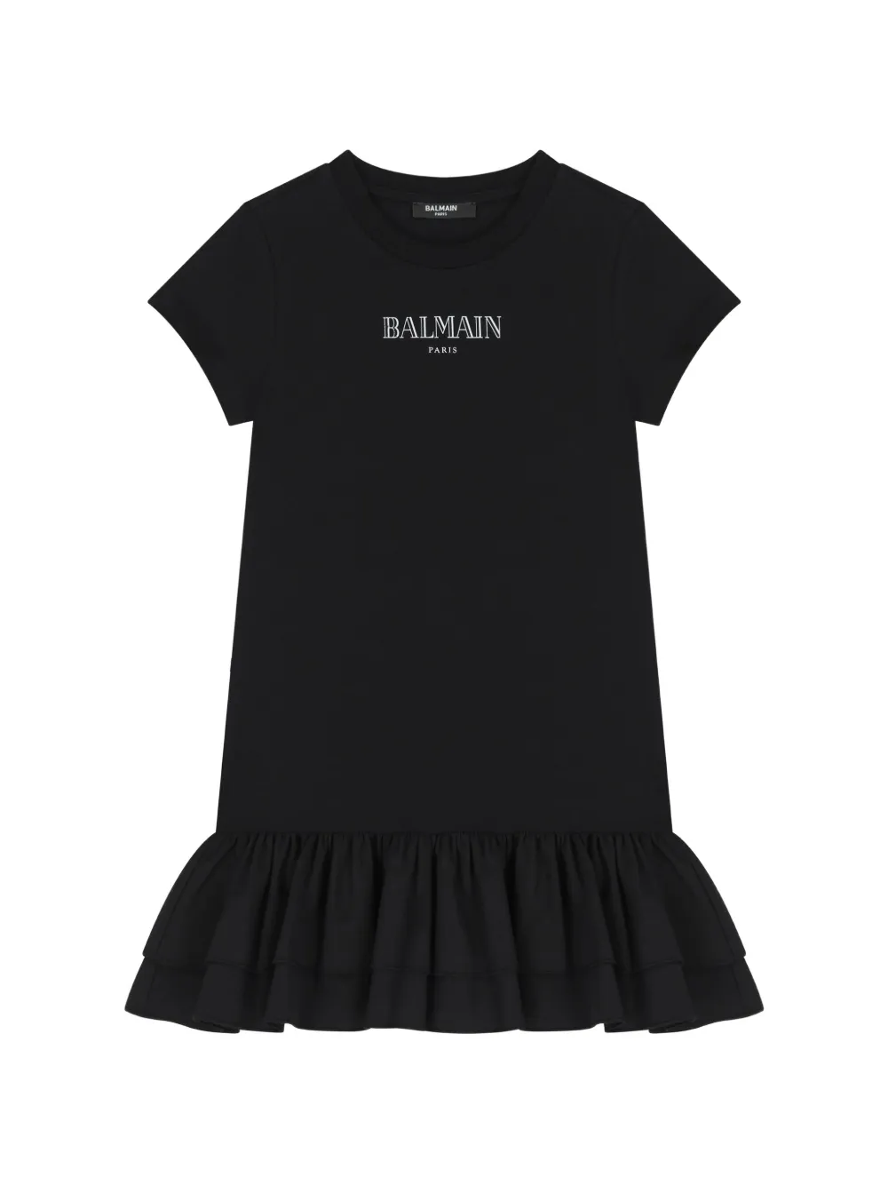 Balmain Kids Abito modello T-shirt con ruches - Nero