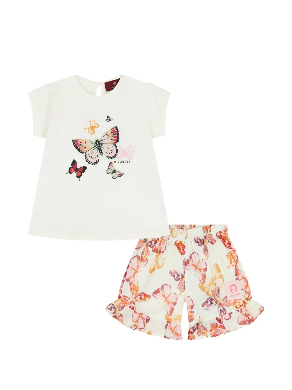 Aigner Kids butterfly-print ruffled-hem short set - Toni neutri