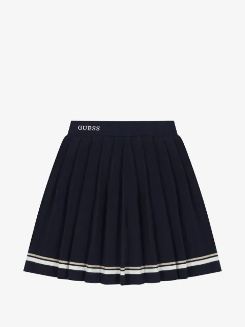 guess kids logo-embroidered pleated skirt