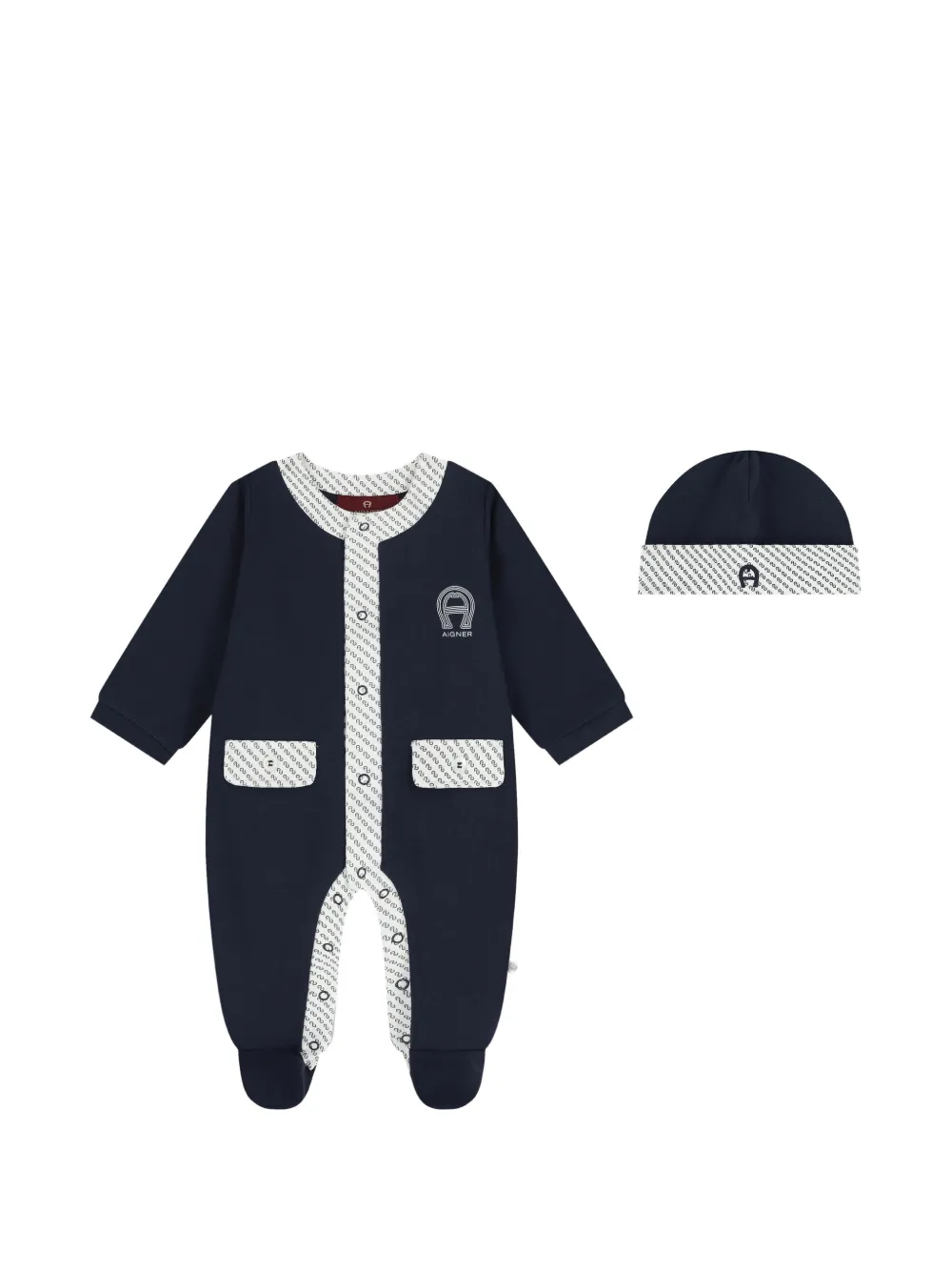 Aigner Kids logo-detail flap-pocket babygrow set - Blu