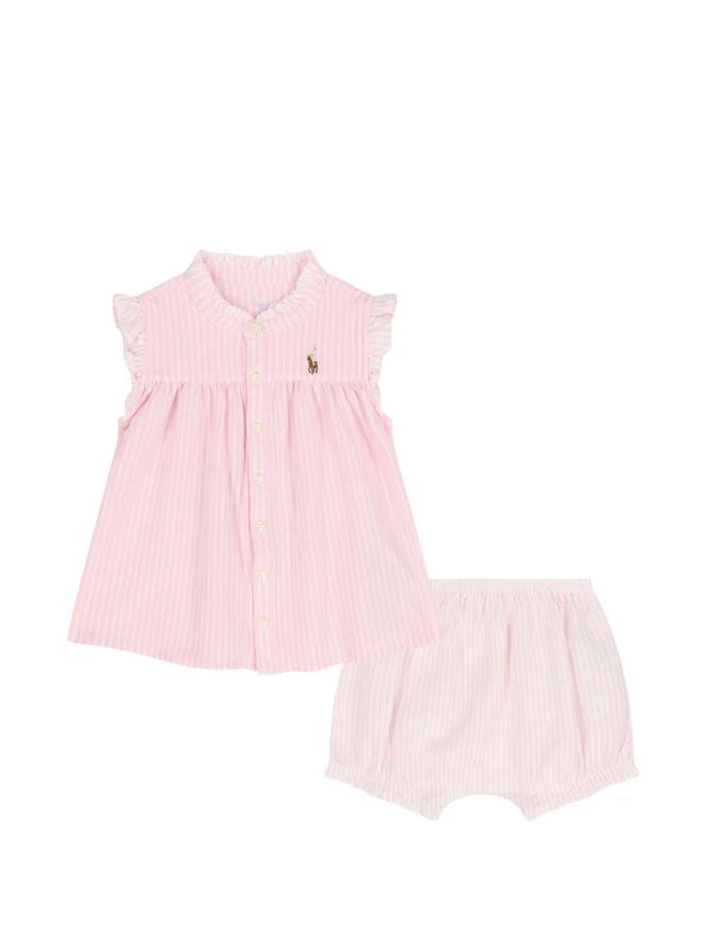 POLO RALPH LAUREN KIDS ruffled striped shorts set - Pink