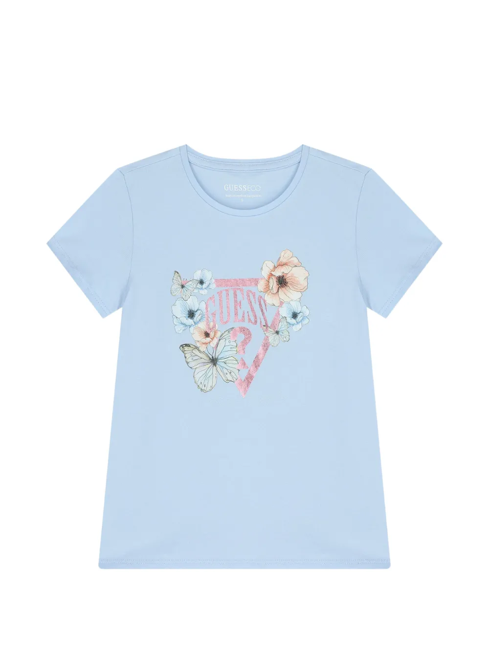 guess kids floral-detail T-shirt - Blu