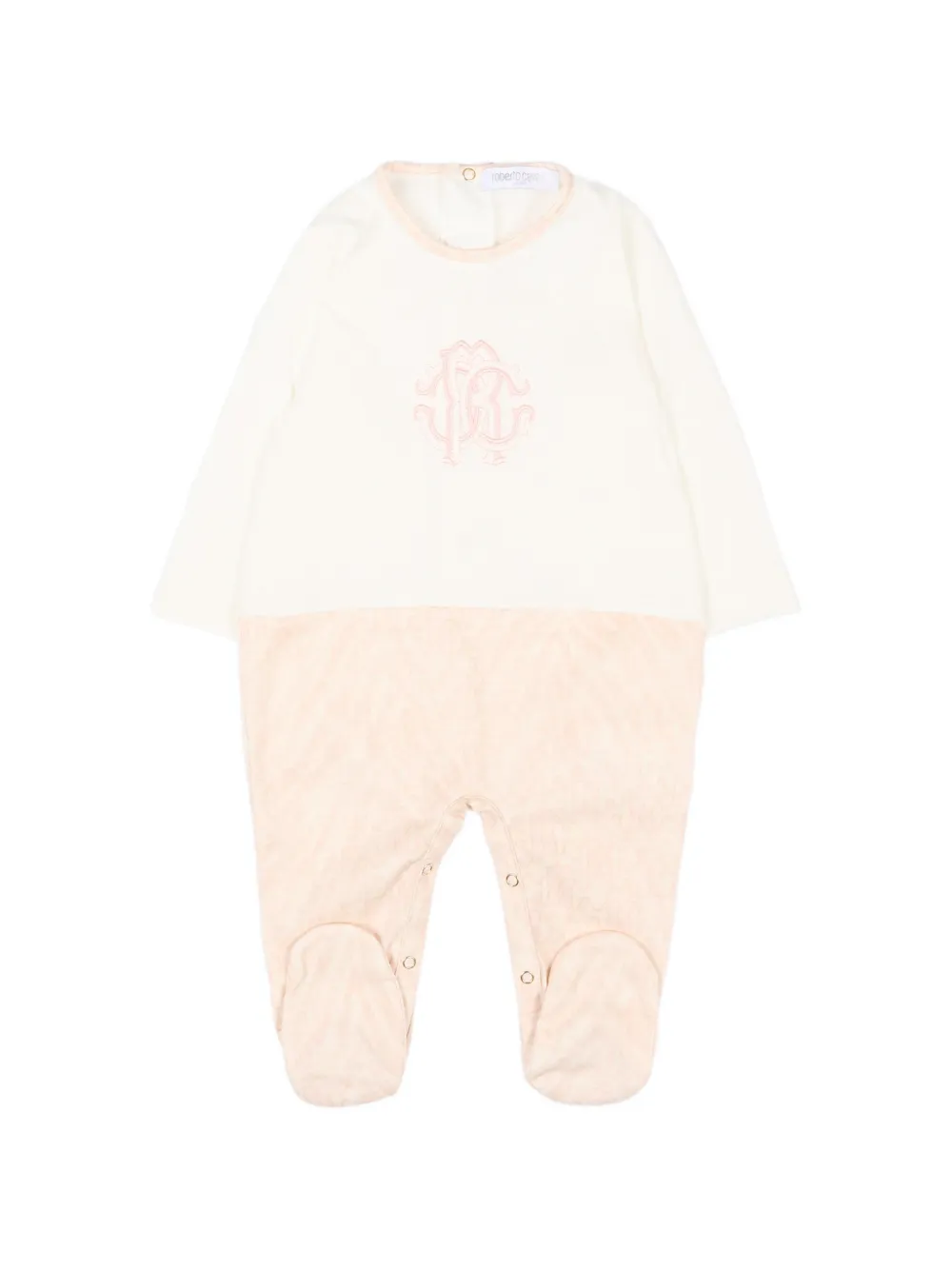 Roberto Cavalli Junior Romperset met geborduurd monogram Beige