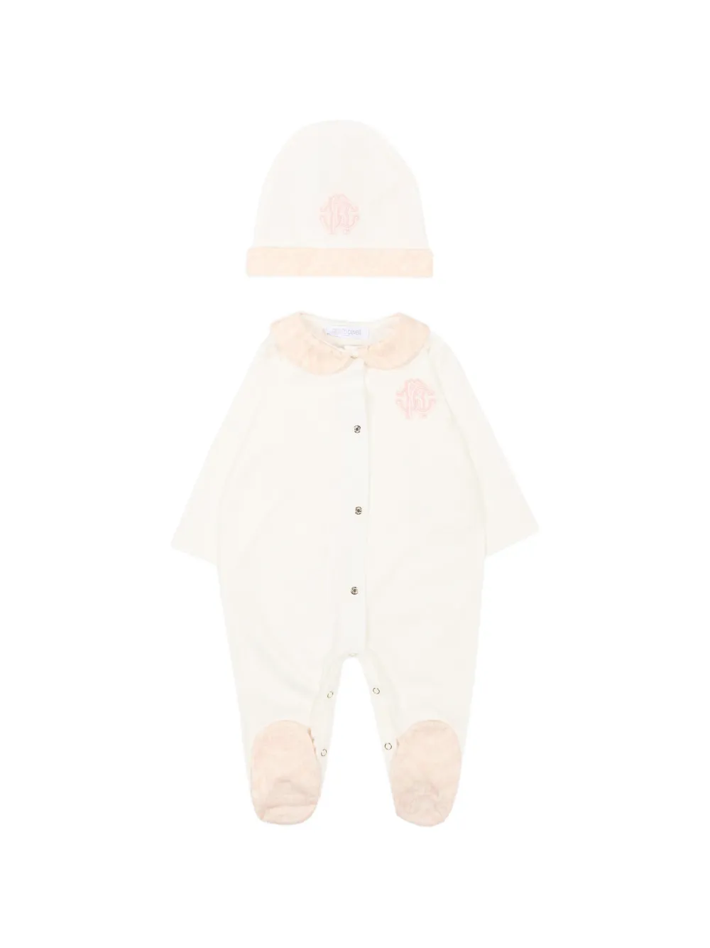 Roberto Cavalli Junior embroidered-monogram collared babygrow set - Nude