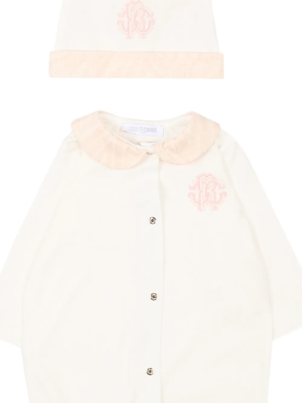 Roberto Cavalli Junior Babypakje met geborduurd monogram en kraag Beige