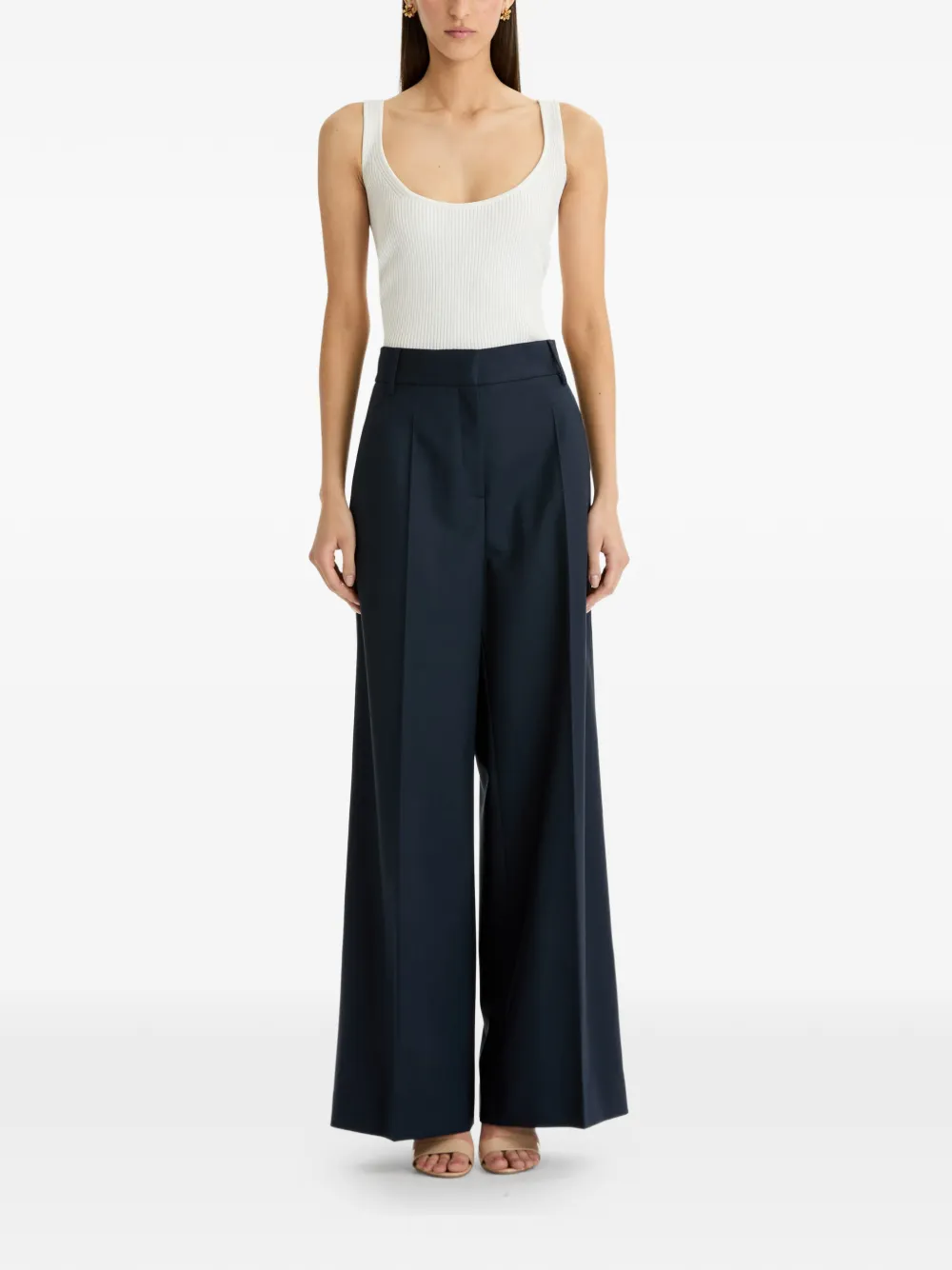 Oscar de la Renta Broek met wijde pijpen van wolblend Blauw