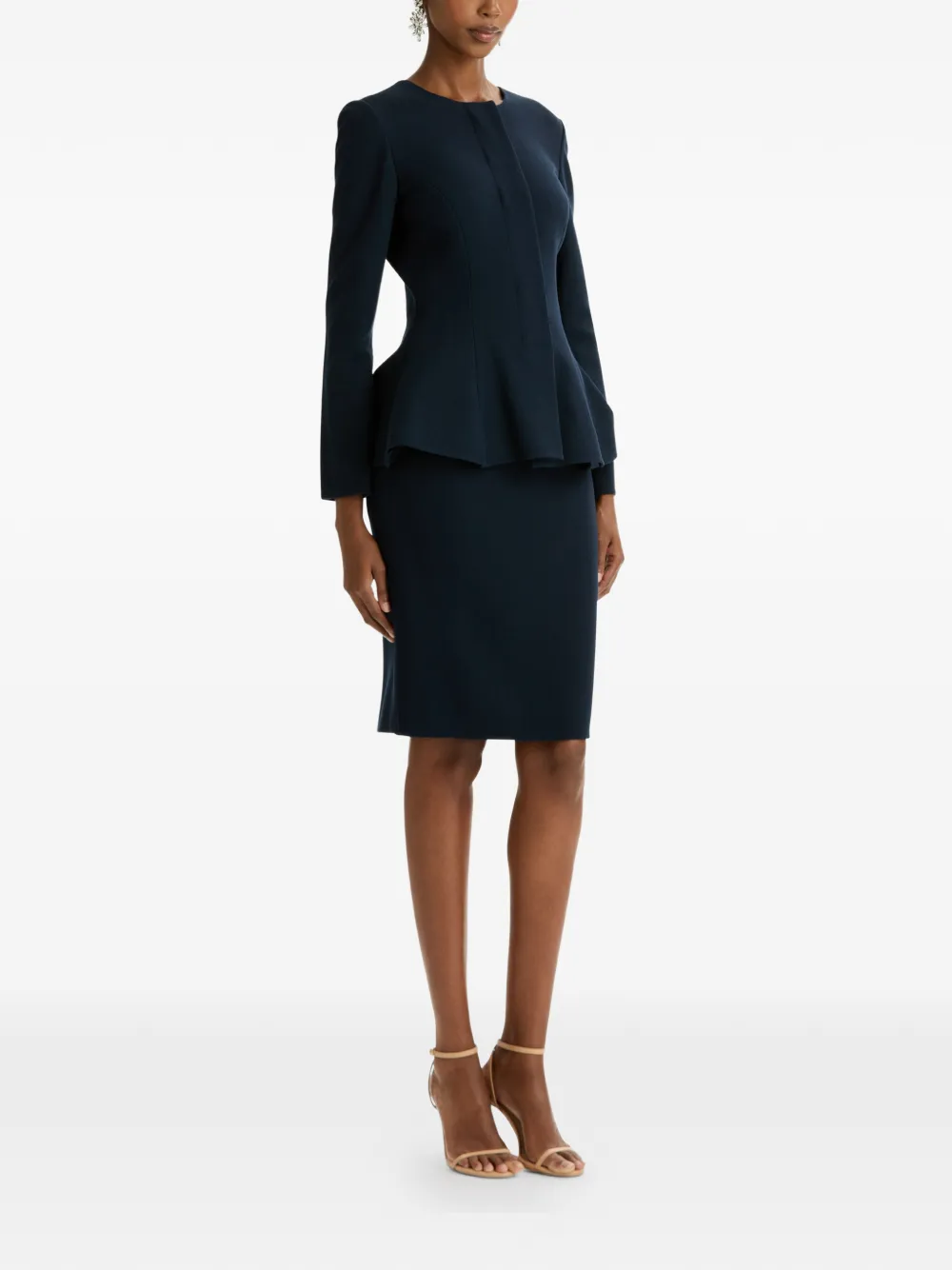 Oscar de la Renta Peplum Wool-blend Jacket in Blue, view 3