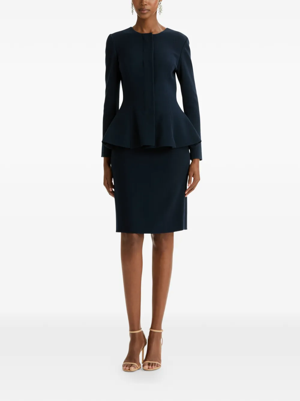 Oscar de la Renta Peplum Wool-blend Jacket in Blue, view 2