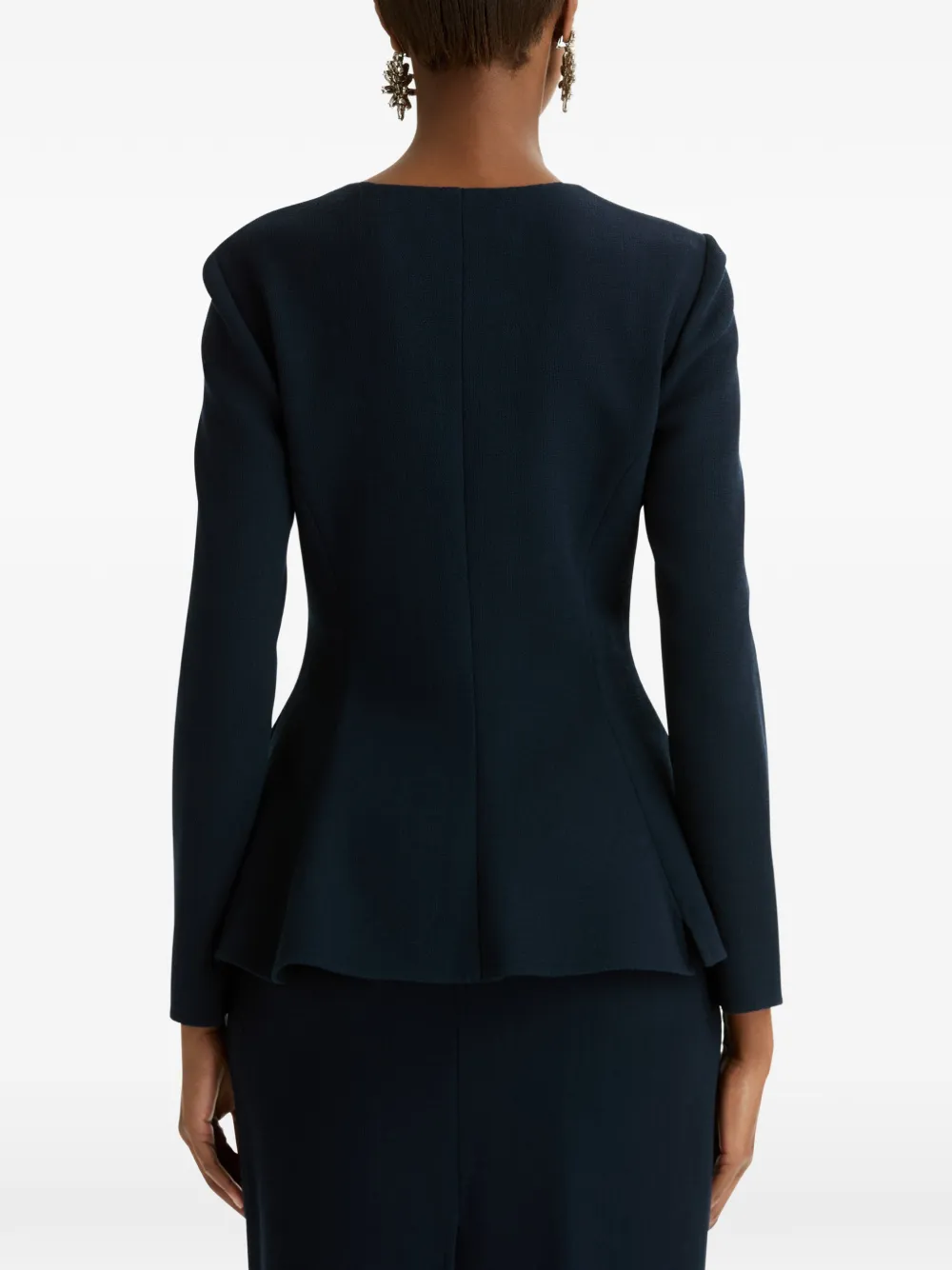 Oscar de la Renta Peplum Wool-blend Jacket in Blue, view 5