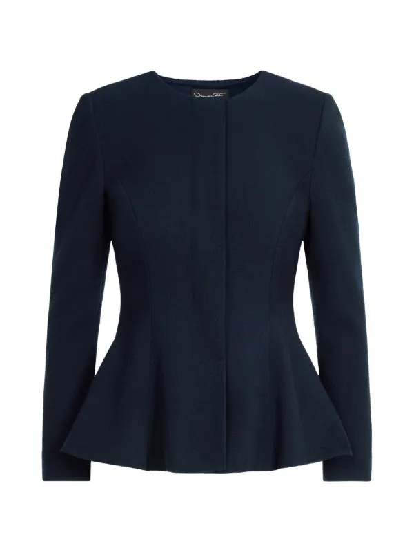 Oscar de la Renta Peplum Wool-blend Jacket in Blue