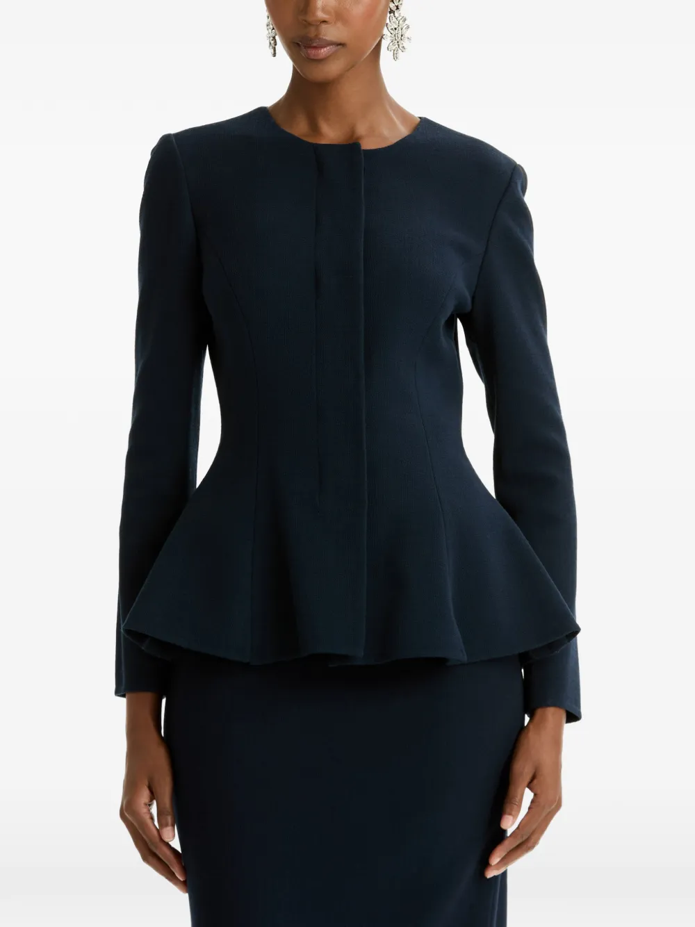 Oscar de la Renta Peplum Wool-blend Jacket in Blue, view 4