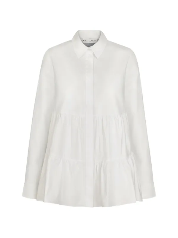 Oscar de la Renta Tiered Cotton Poplin Blouse in White