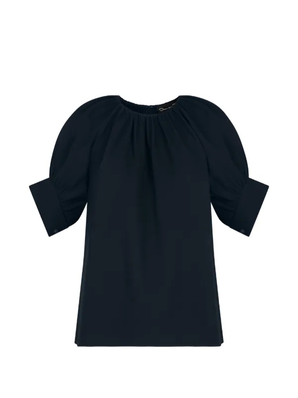 Oscar de la Renta Gathered Silk Georgette Blouse in Blue