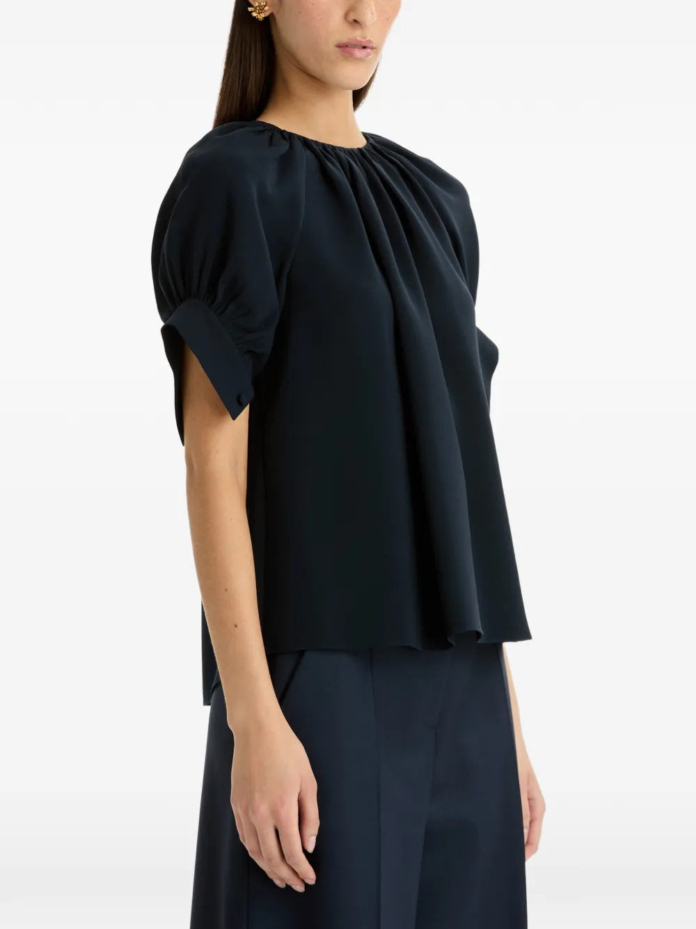 Oscar de la Renta Gesmockte zijden blouse Blauw