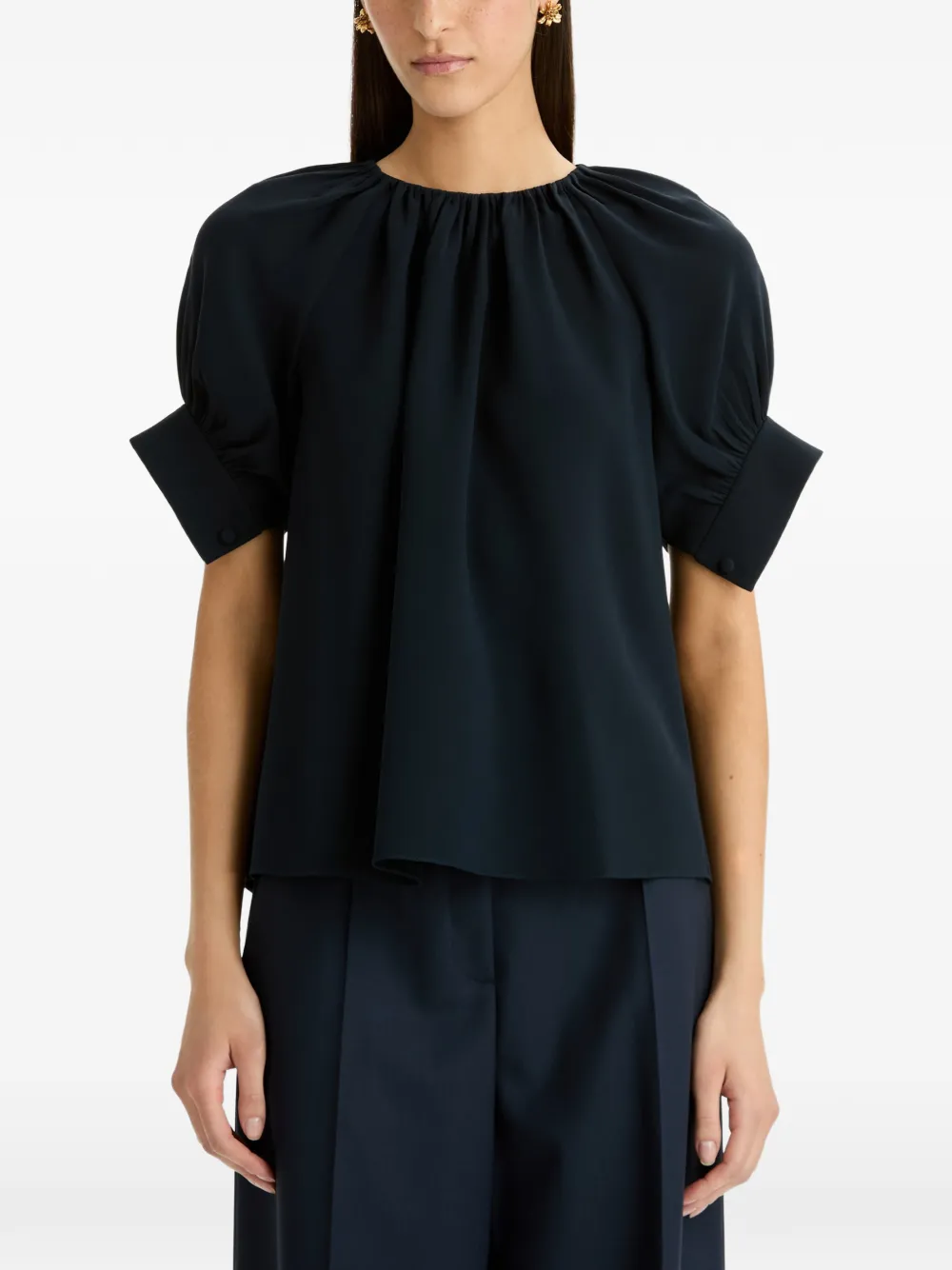 Oscar de la Renta Gesmockte zijden blouse Blauw