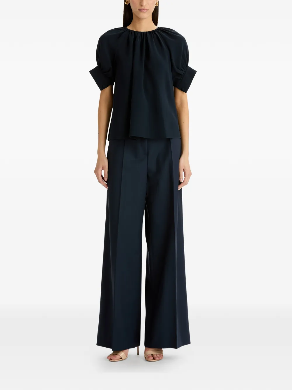 Oscar de la Renta Gesmockte zijden blouse Blauw