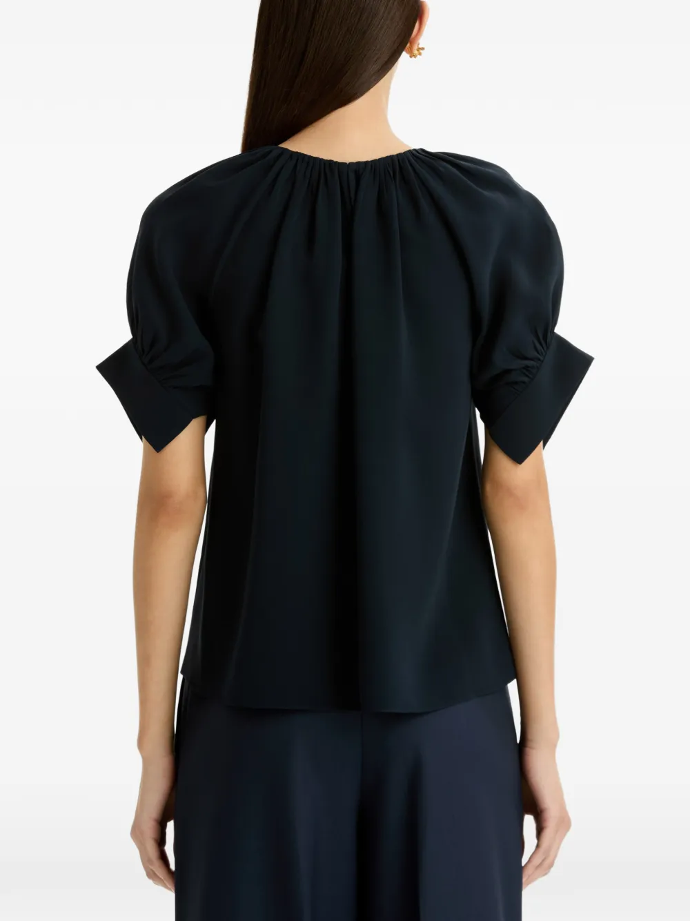 Oscar de la Renta Gesmockte zijden blouse Blauw