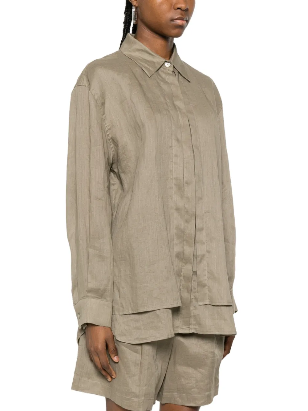  Eleh Pleated Layer Shirt - Brown 