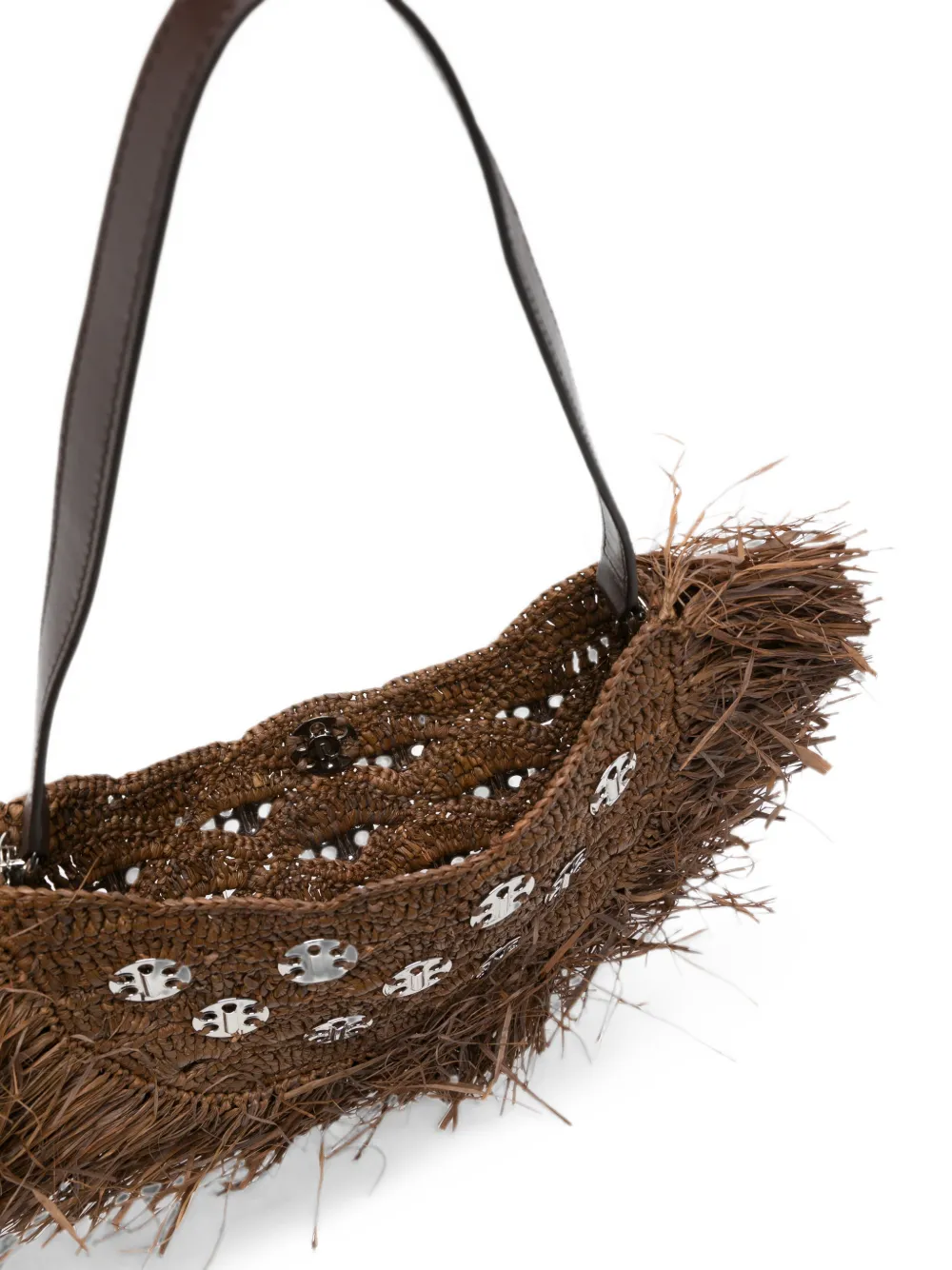 Rabanne Crescent Moon schoudertas met franje Bruin