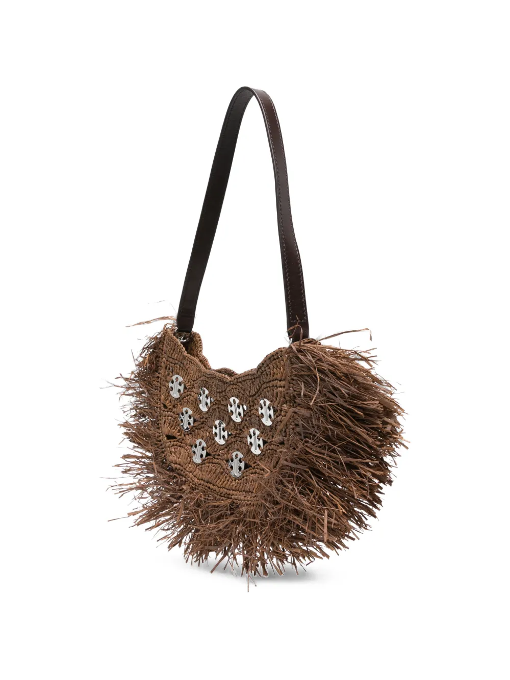Rabanne Crescent Moon schoudertas met franje Bruin