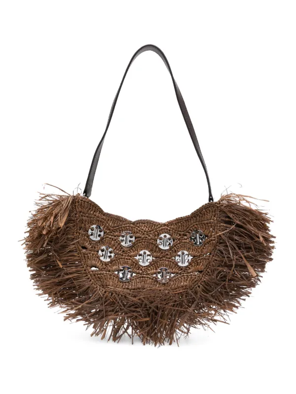 Rabanne Crescent Moon Fringed Shoulder Bag in Brown