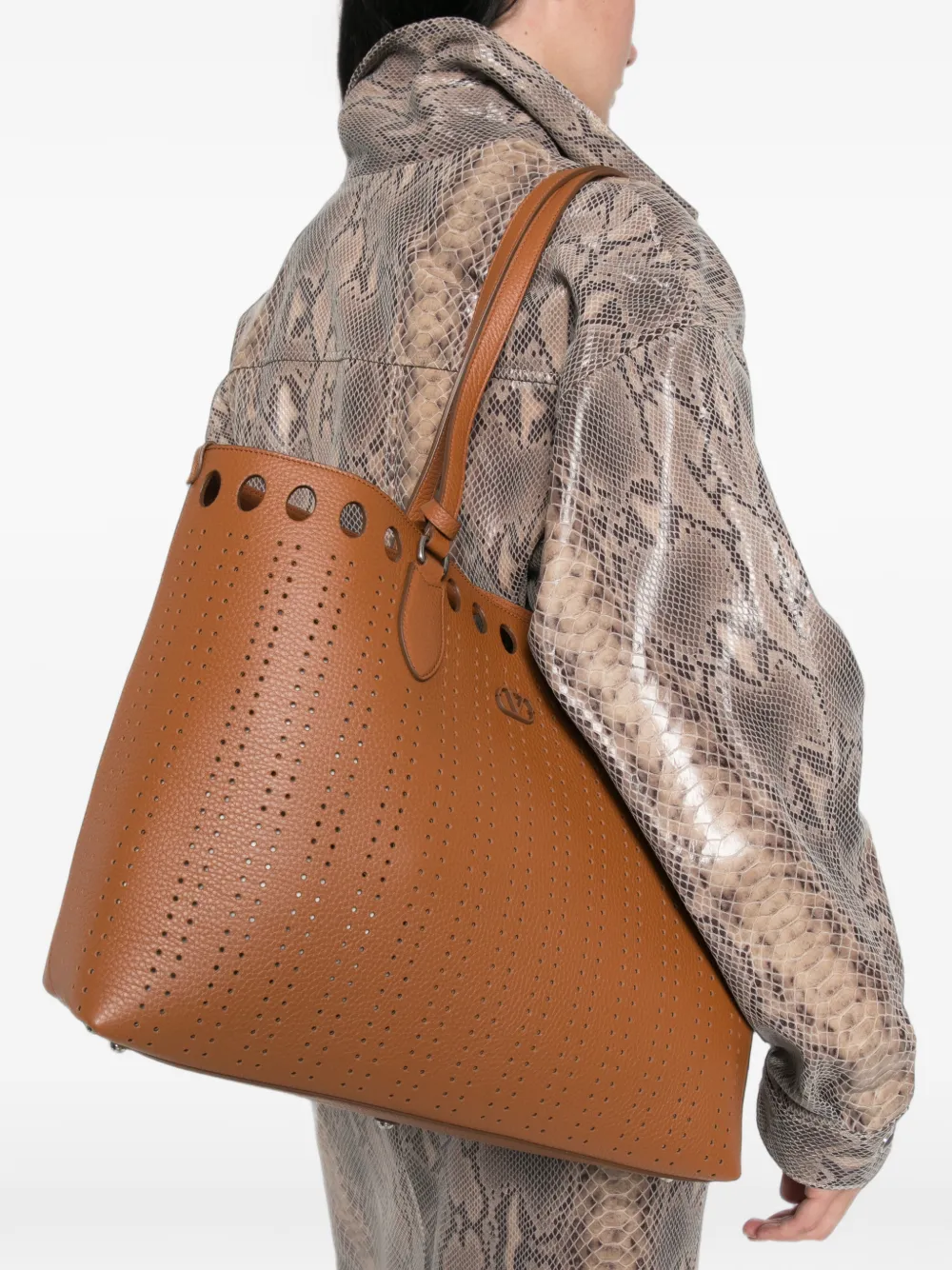 Valentino Garavani VLogo Signature leren shopper met geperforeerde details Bruin