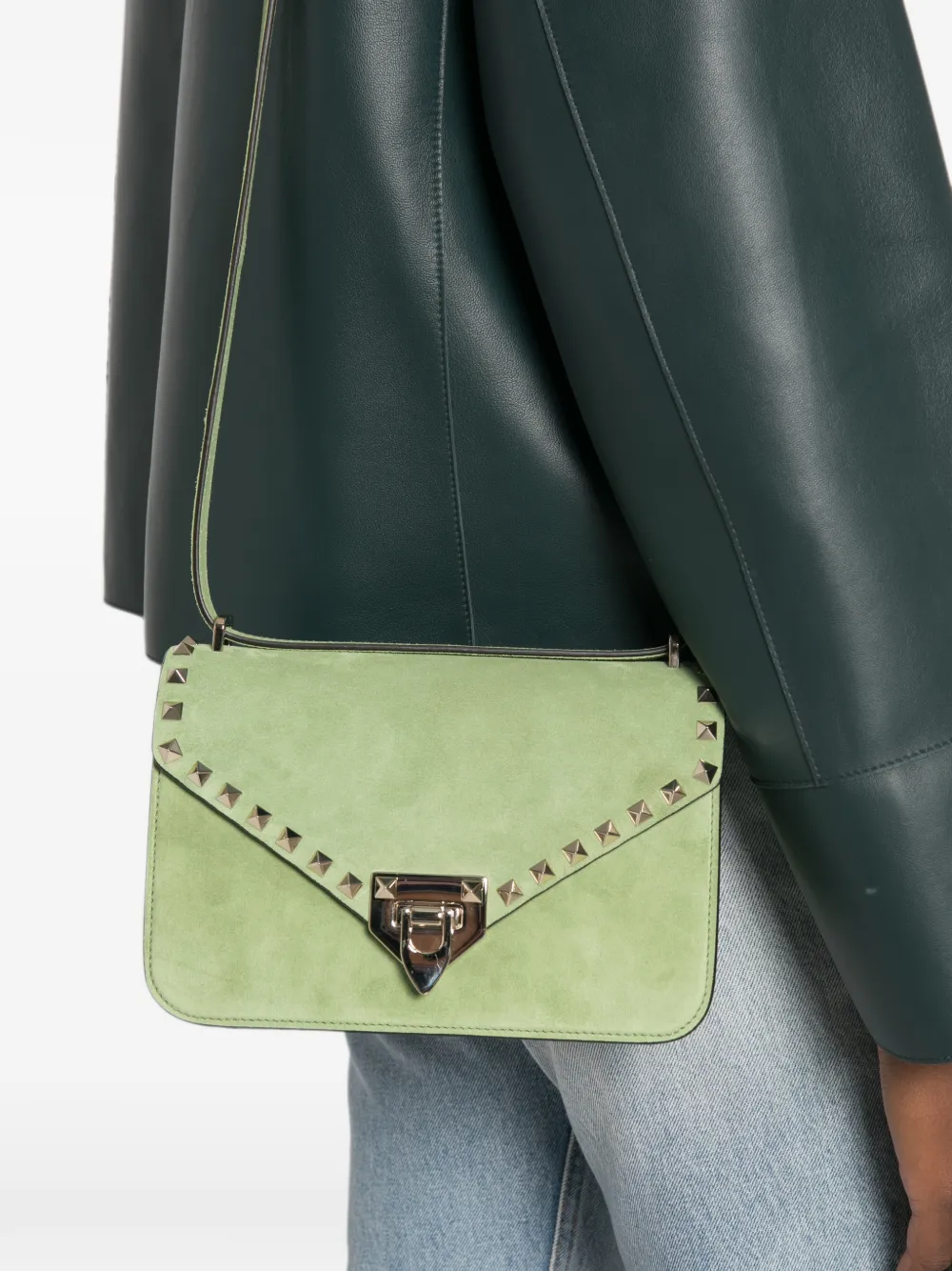 Valentino Garavani Rockstud leren schoudertas Groen