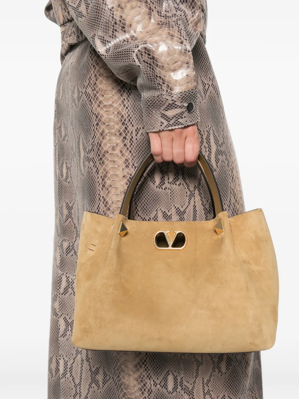 Valentino Garavani VLogo Signature suede tote bag Beige