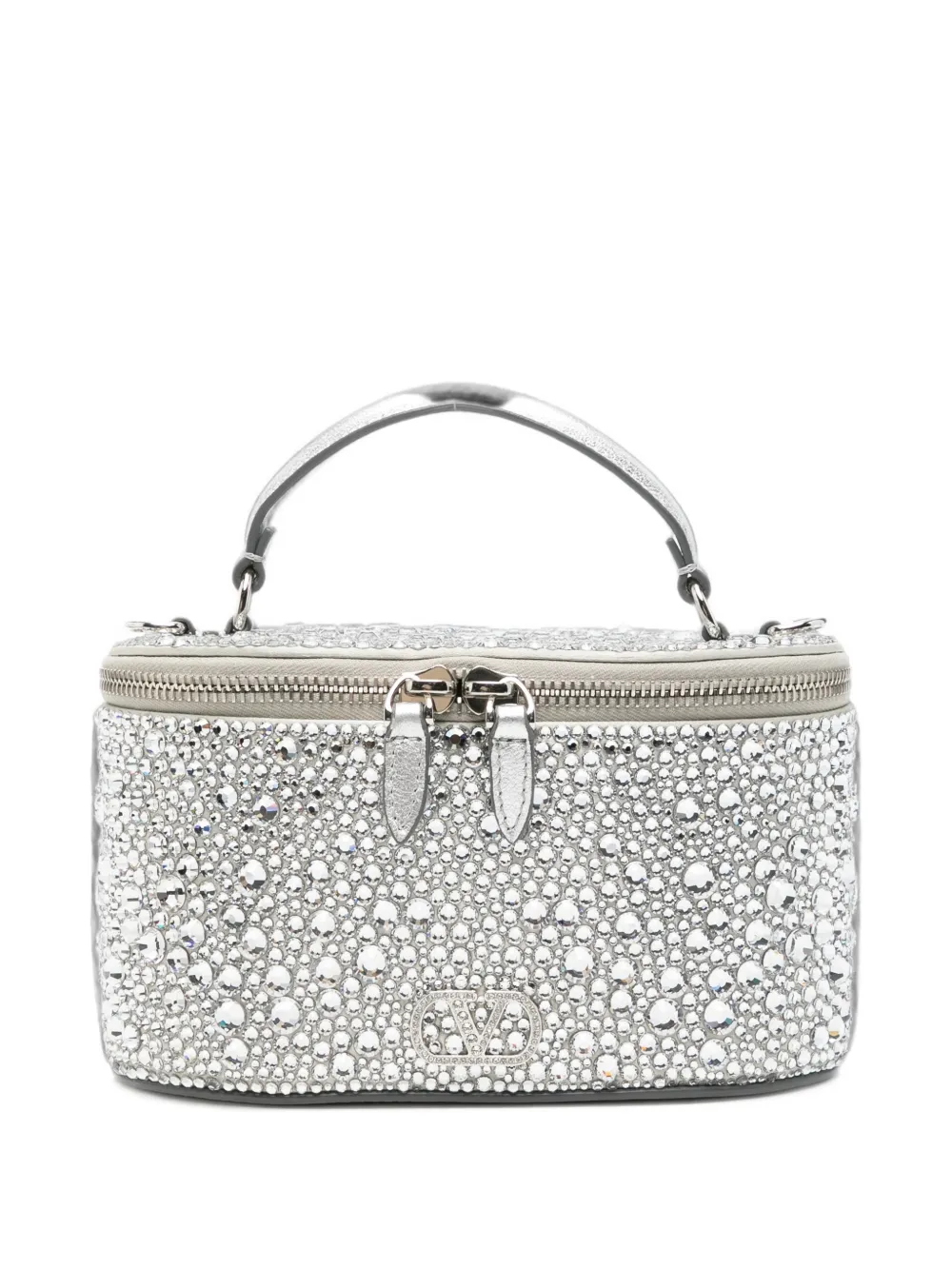 Valentino Garavani VLogo Signature crystal-embellished vanity case mini bag - Argento