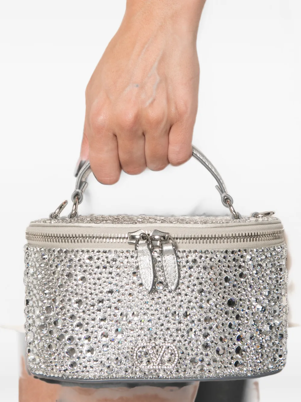 Valentino Garavani VLogo Signature toilettas verfraaid met kristallen Zilver
