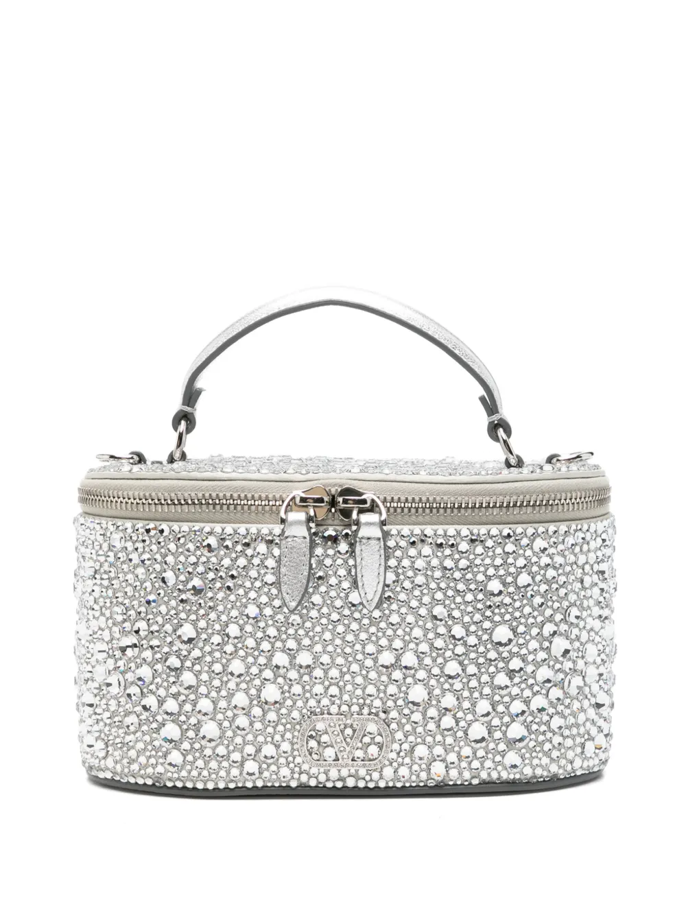 Valentino Garavani VLogo Signature crystal-embellished vanity case mini bag - Argento