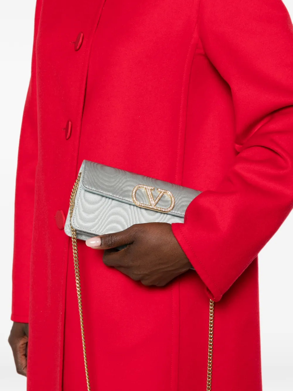 Valentino Garavani VLogo Signature portemonnee van moiré stof met verfraaid logo Blauw