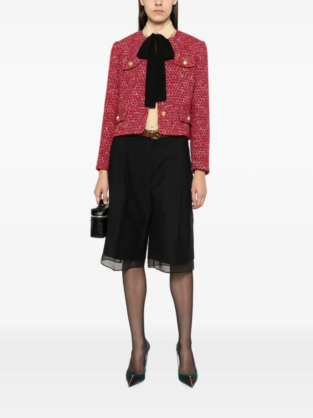 Valentino Buttoned Tweed Jacket In Red