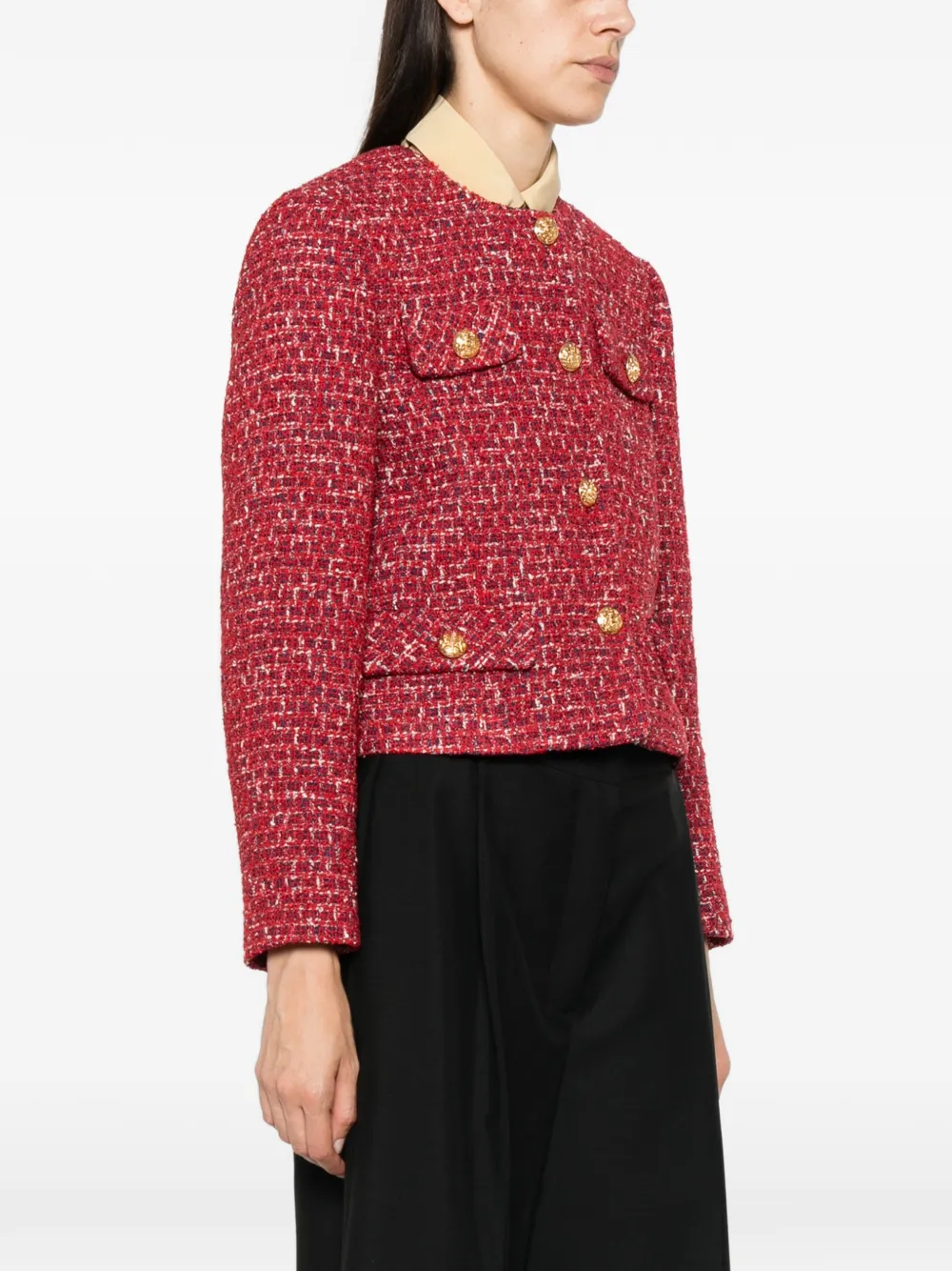 Valentino Buttoned Tweed Jacket In Red