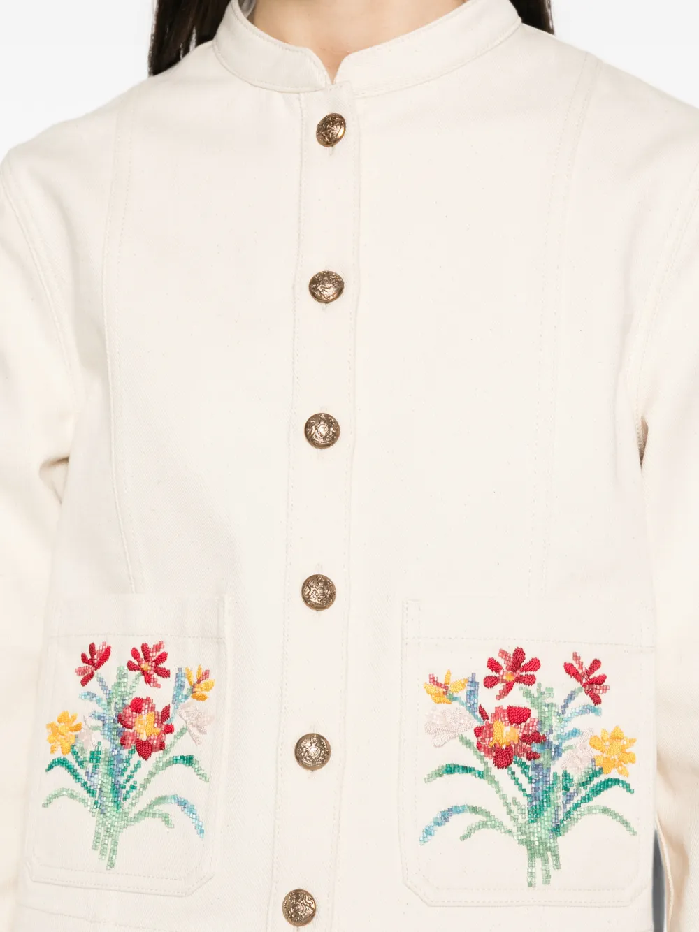 Valentino Garavani floral-embroidered jacket Beige