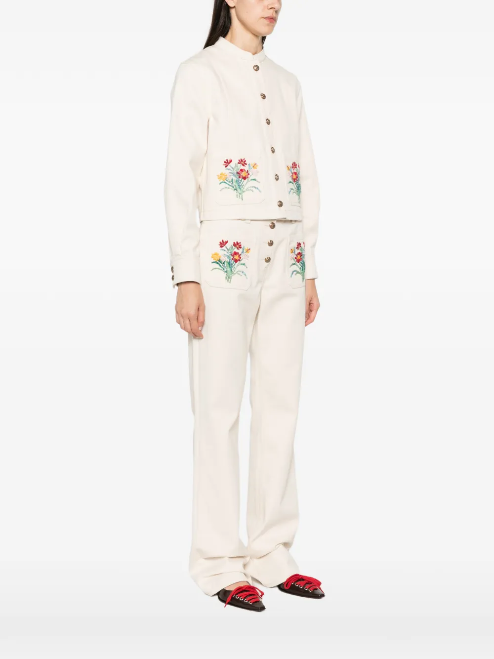 Valentino Garavani floral-embroidered jacket Beige