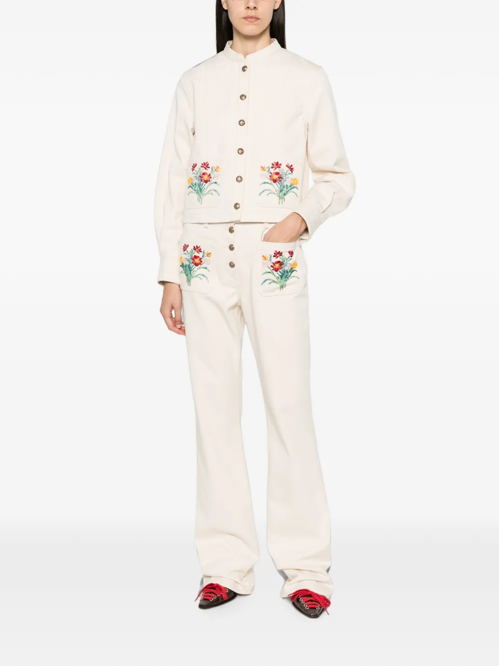 Valentino Garavani floral-embroidered jacket Beige