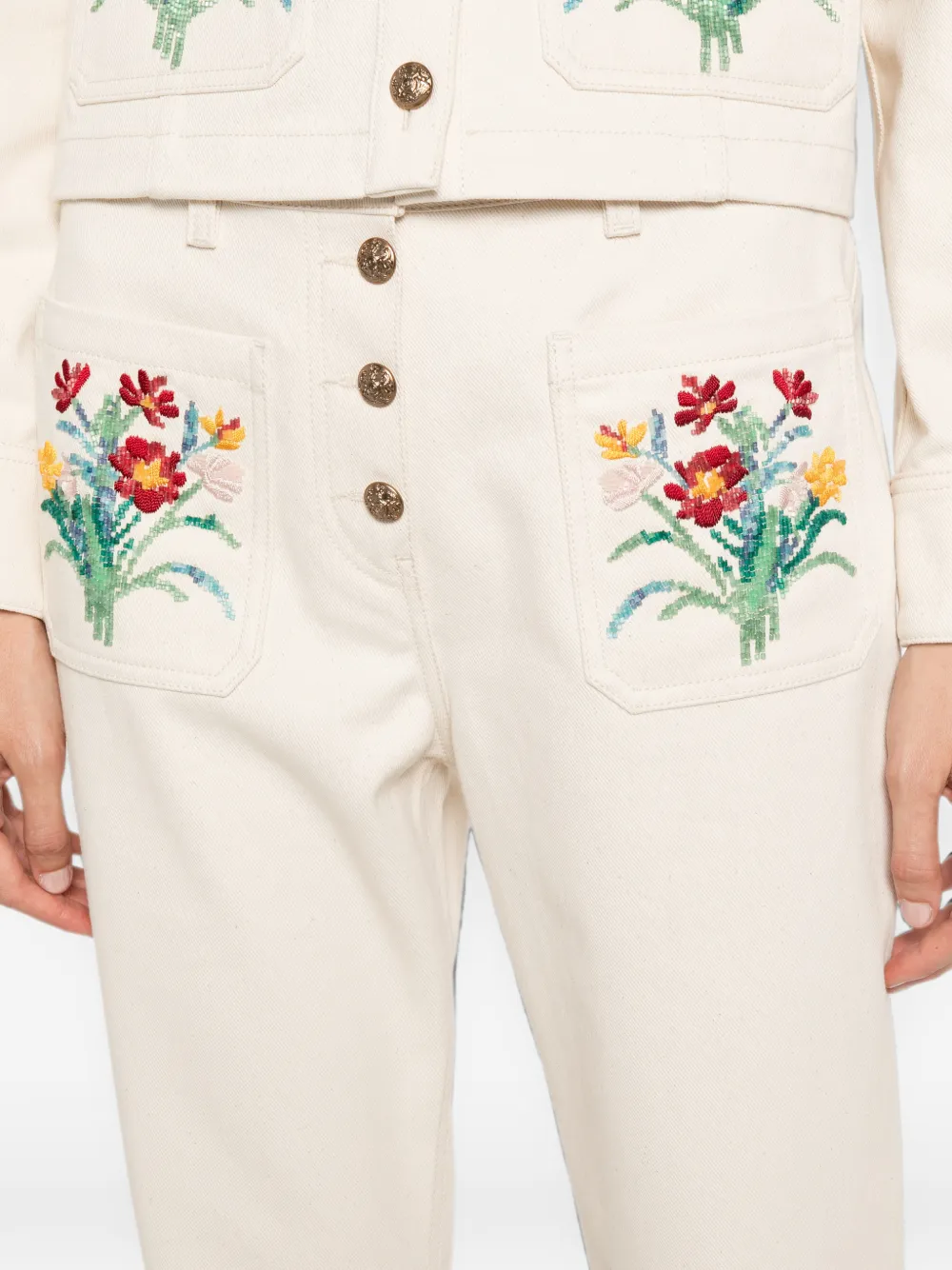 Valentino Garavani Jeans met geborduurde bloemen Beige