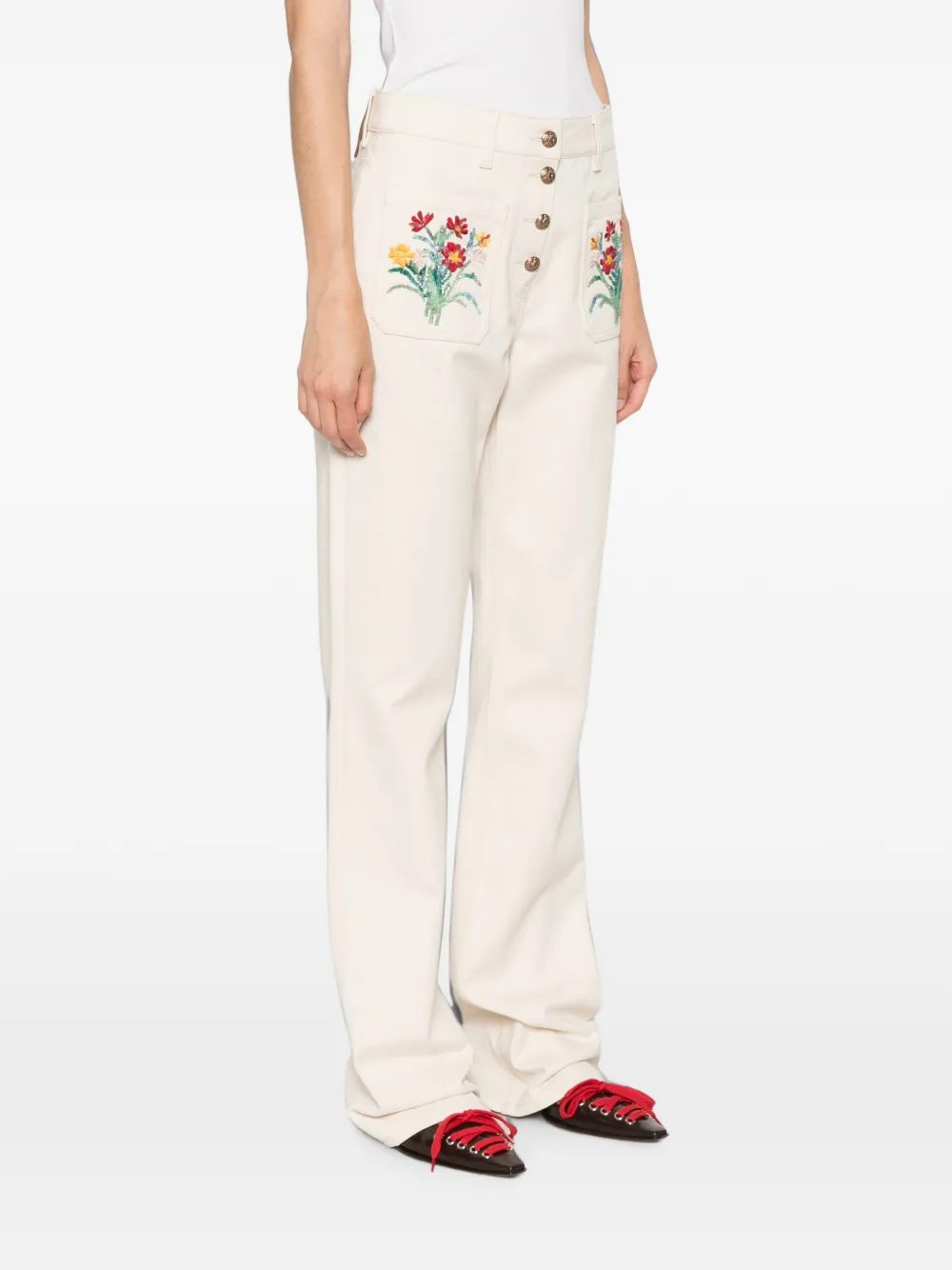 Valentino Garavani Jeans met geborduurde bloemen Beige