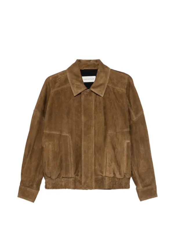 Nour Hammour Dalma Suede Bomber Jacket in Brown