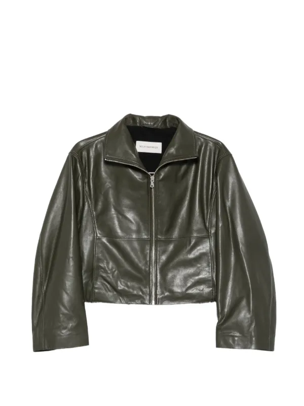 Nour Hammour Etienne Cropped Funnelneck Jacket in Green