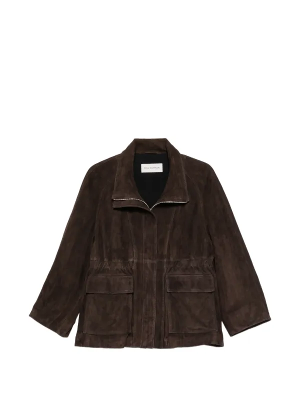 Nour Hammour High-collar Leather Jacket in Brown