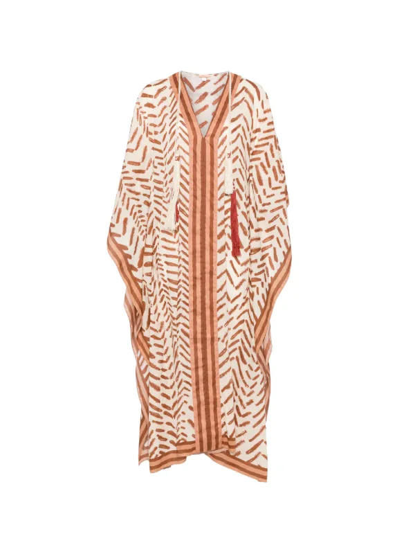 Johanna Ortiz Tassel-detail Midi Dress in Neutrals