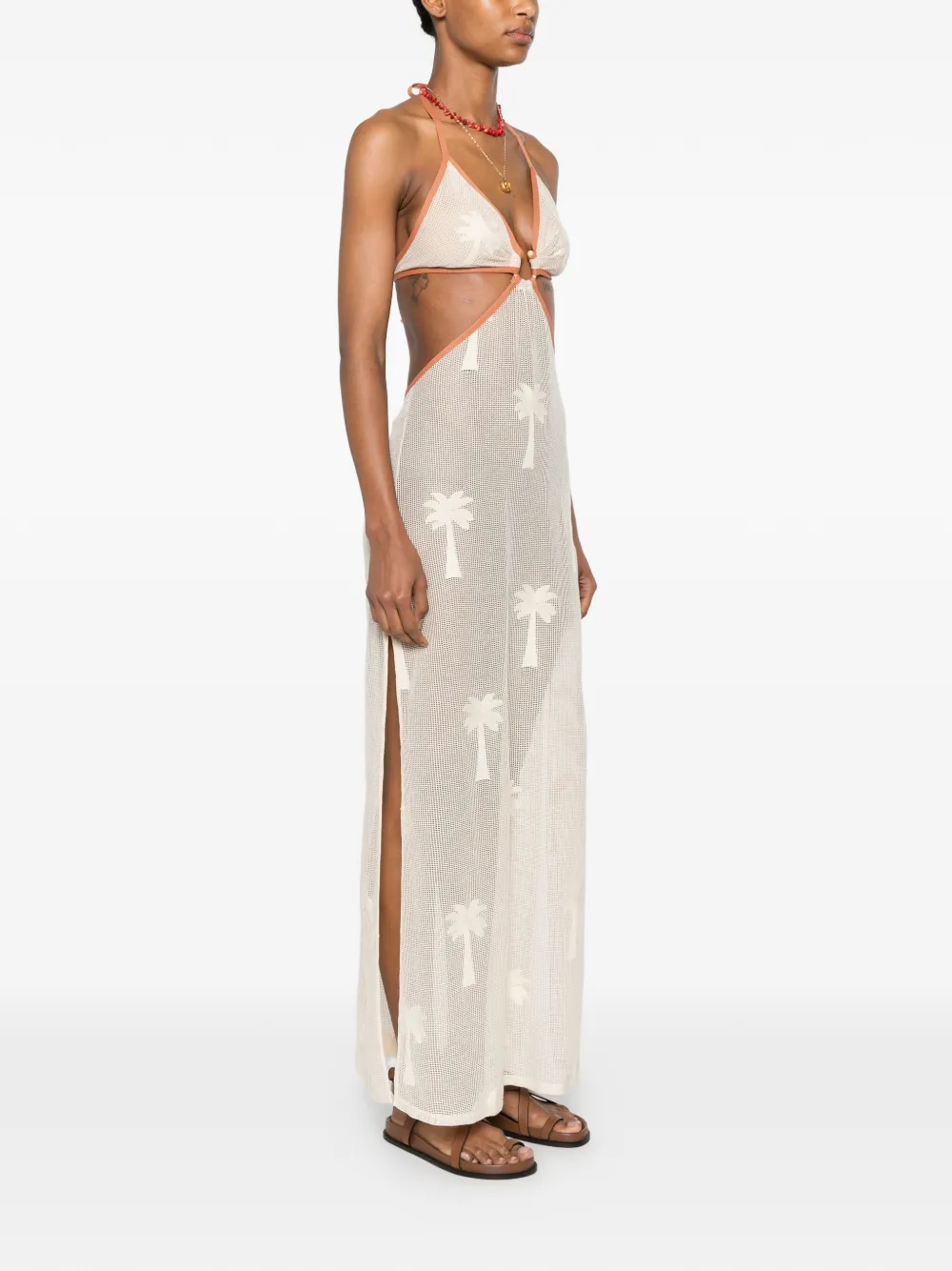 Johanna Ortiz Ebb and Flow maxi-dress met palmboom Beige
