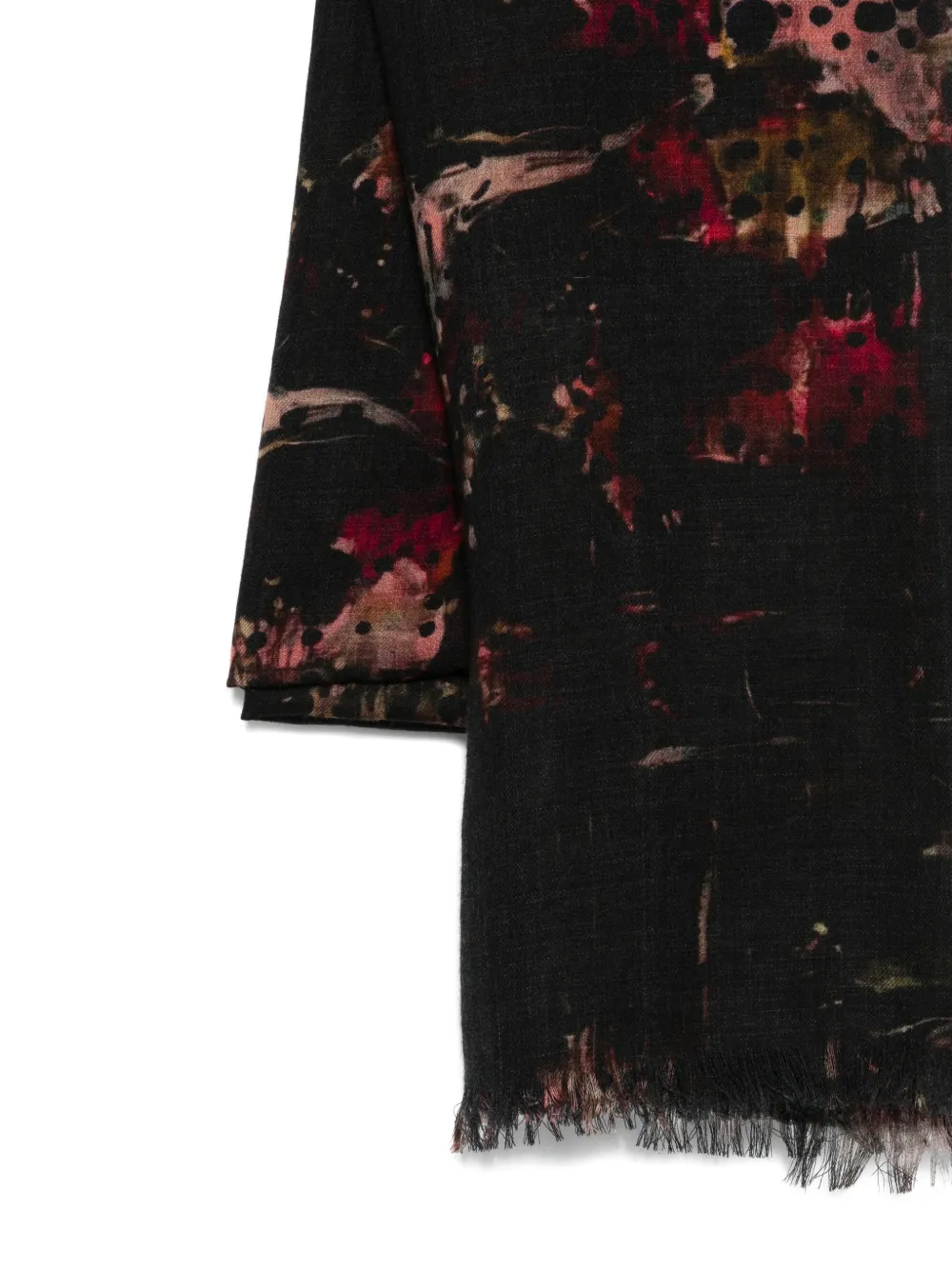  Yavi Fringed Print Scarf - Black 